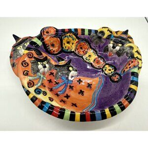 Fitz & Floyd Kitty Witches Bowl Halloween Treats Candy Dish Party Platter w Box